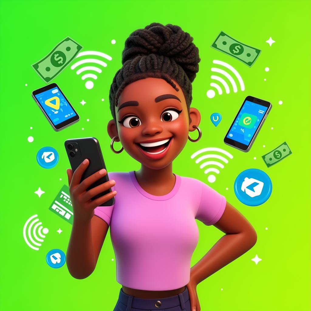 Young Nigerian using 247 Data Top Up on her phone